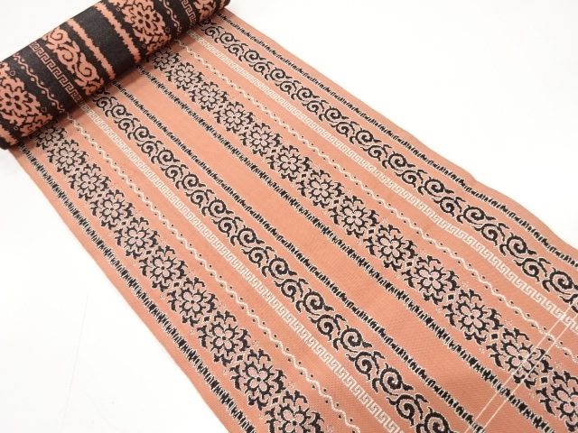 JAPANESE KIMONO / ANTIQUE BOLT FOR HASSUN OBI / WOVEN STRIPE & FLOWER